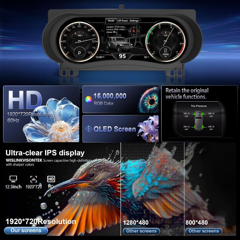 Photo 1 of Digital Instrument Cluster Display for Jeep Wrangler JL/Gladiator(2018-2023) Speedometer Upgrade,12.3”HD screen1920*720,2S Fast Boot,Plug&Play,Non-Destructive Install,OTA Upgrade