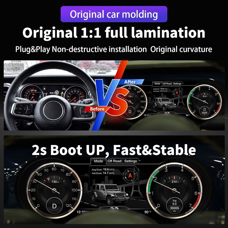Photo 1 of Digital Instrument Cluster Display for Jeep Wrangler JL/Gladiator(2018-2023) Speedometer Upgrade,12.3”HD screen1920*720,2S Fast Boot,Plug&Play,Non-Destructive Install,OTA Upgrade