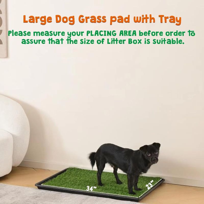 Photo 1 of Hq4us Dog  Pad with Tray Large 34”×23” Dog Litter Box Toilet with 2×Artificial Grass for Dogs with Hemmed Edge, Pee Pads for Dogs, Realistic, Less Stink, Potty for Balcony