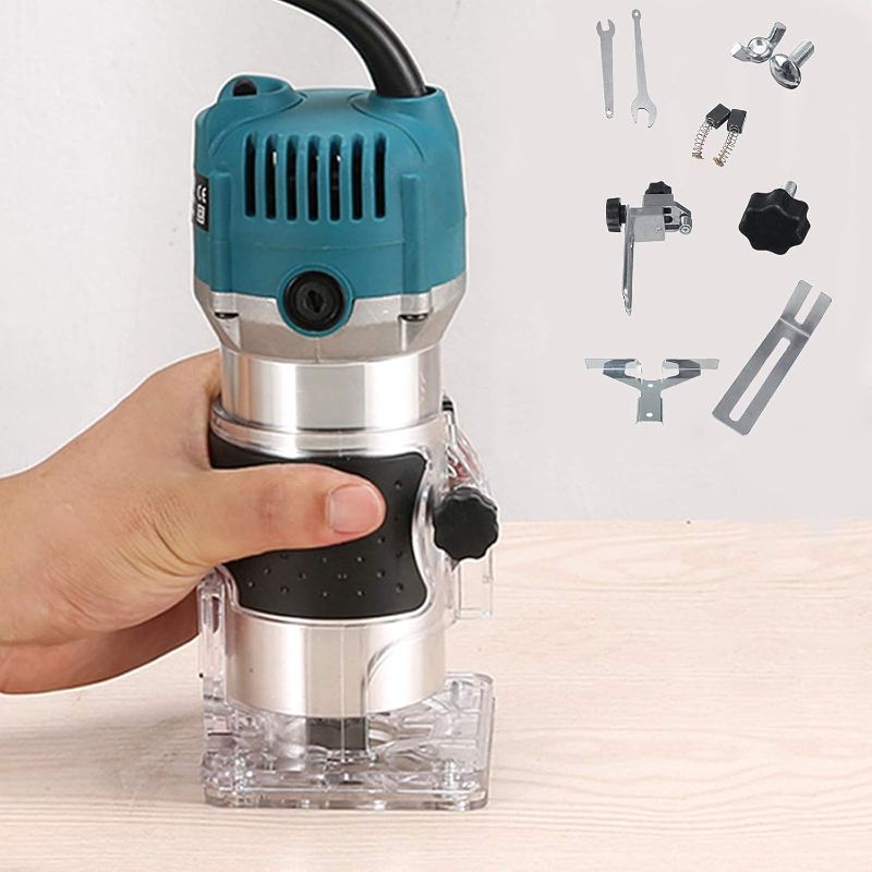 Photo 1 of Wood Router,Router Tool Wood Trimmer Router Electric Hand Trimmer Laminate Milling Engraving Hand Machine Joiner Tool Electric for Slotting Trimming Carving 110V 800W 30000R/MIN