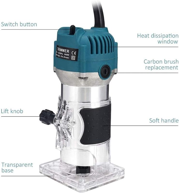 Photo 1 of Wood Router,Router Tool Wood Trimmer Router Electric Hand Trimmer Laminate Milling Engraving Hand Machine Joiner Tool Electric for Slotting Trimming Carving 110V 800W 30000R/MIN