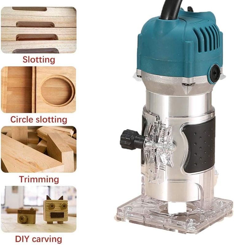Photo 1 of Wood Router,Router Tool Wood Trimmer Router Electric Hand Trimmer Laminate Milling Engraving Hand Machine Joiner Tool Electric for Slotting Trimming Carving 110V 800W 30000R/MIN