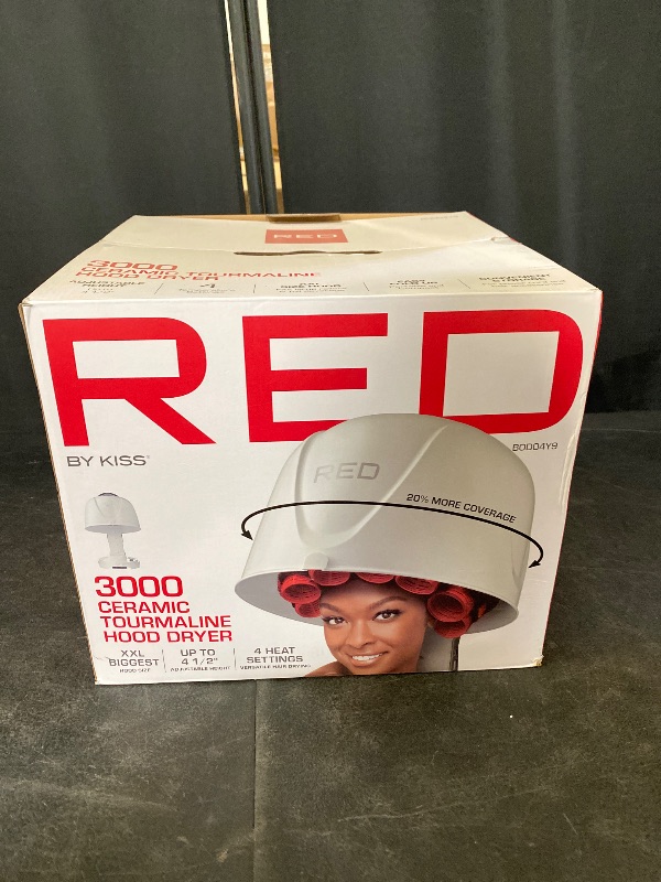 Photo 1 of Red by Kiss 3000 Ceramic Tourmaline Professional Hood Dryer, 4 Heat Settings Blow Dryer for Home & Salon, Height Adjustable Convenient Big Hood Size Extra Coverage (1875 Wattage)