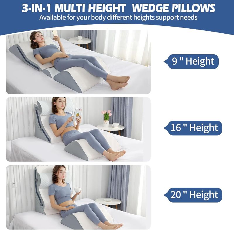Photo 1 of 4Pcs Orthopedic Bed Wedge Pillow Set with 4Pcs Replacement Pillowcase, Incline Wedge Pillow for Back Pain Relief/Sleeping/Snoring/Post Surgery/Leg Elevation 20-in-1 Adjustable Memory Foam Wedge Pillow