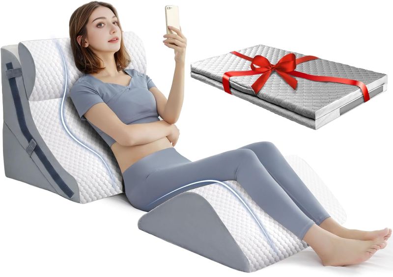 Photo 1 of 4Pcs Orthopedic Bed Wedge Pillow Set with 4Pcs Replacement Pillowcase, Incline Wedge Pillow for Back Pain Relief/Sleeping/Snoring/Post Surgery/Leg Elevation 20-in-1 Adjustable Memory Foam Wedge Pillow