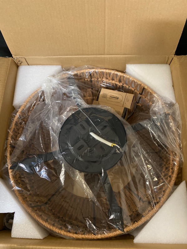 Photo 1 of Boho Caged Ceiling Fans with Lights and Remote, 18" Woven Rattan Ceiling Fan with Light, 6 Speeds Reversible Flush Mount Caged Ceiling Fan for Bedroom Farmhouse Kitchen