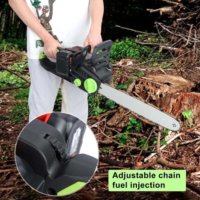 Photo 1 of 16 Inch Electric Chainsaw, 1800W High Power Battery Chain Saw with 2 x 4Ah Batteries, Handheld Cordless Chainsaw for Tree Cutting Garden Pruning Logging, Auto-Lubrication