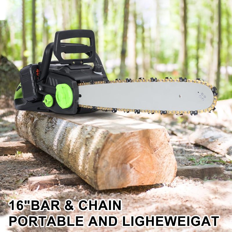 Photo 1 of 16 Inch Electric Chainsaw, 1800W High Power Battery Chain Saw with 2 x 4Ah Batteries, Handheld Cordless Chainsaw for Tree Cutting Garden Pruning Logging, Auto-Lubrication