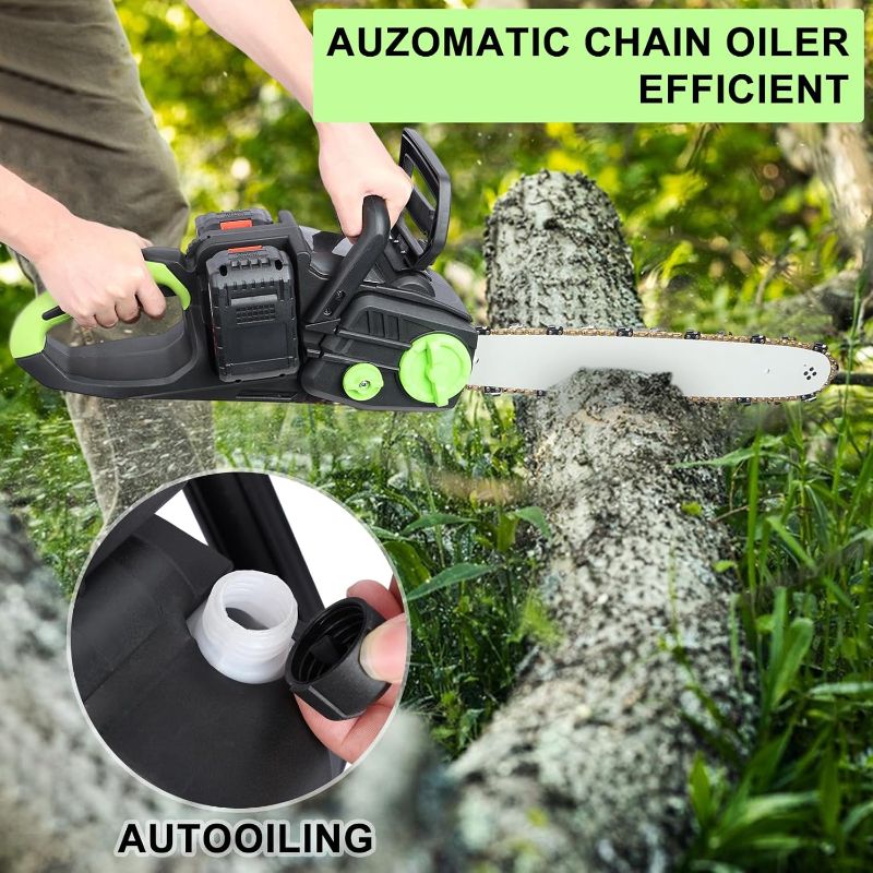 Photo 1 of 16 Inch Electric Chainsaw, 1800W High Power Battery Chain Saw with 2 x 4Ah Batteries, Handheld Cordless Chainsaw for Tree Cutting Garden Pruning Logging, Auto-Lubrication