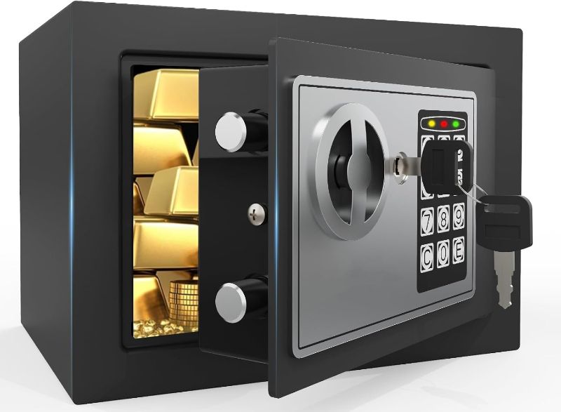 Photo 1 of PATRON Small Safe Box for Money with Code and Keys?Solid Mini Safe for Kids with Digital Electronic Security Keypad for Home Office Hotel,Personal Money Safes for Cash,0.236 Cuft (Black)