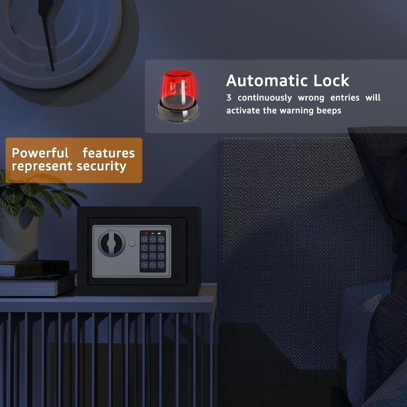 Photo 1 of PATRON Small Safe Box for Money with Code and Keys?Solid Mini Safe for Kids with Digital Electronic Security Keypad for Home Office Hotel,Personal Money Safes for Cash,0.236 Cuft (Black)