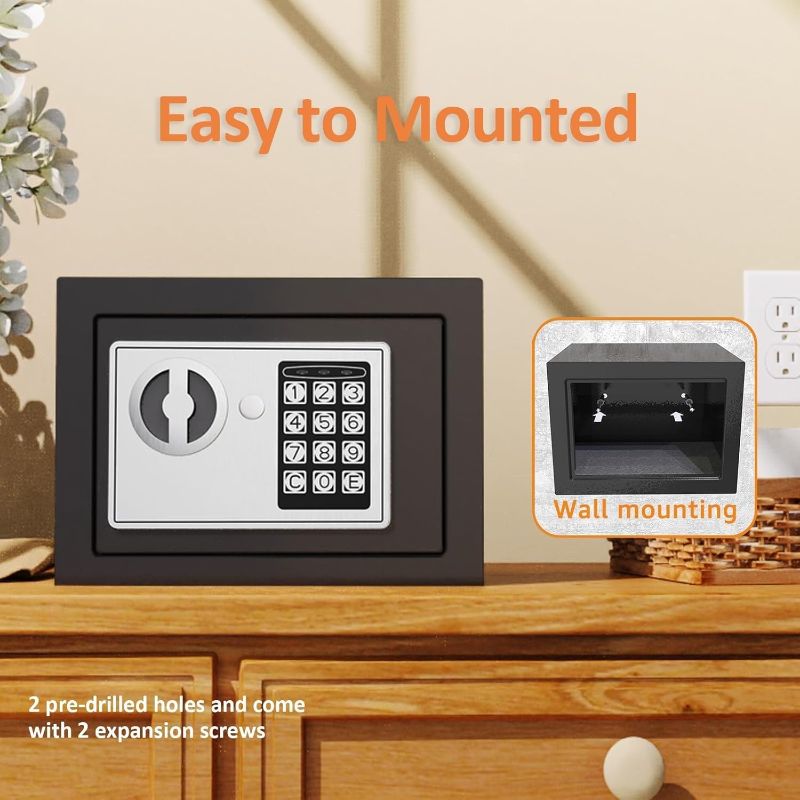 Photo 1 of PATRON Small Safe Box for Money with Code and Keys?Solid Mini Safe for Kids with Digital Electronic Security Keypad for Home Office Hotel,Personal Money Safes for Cash,0.236 Cuft (Black)