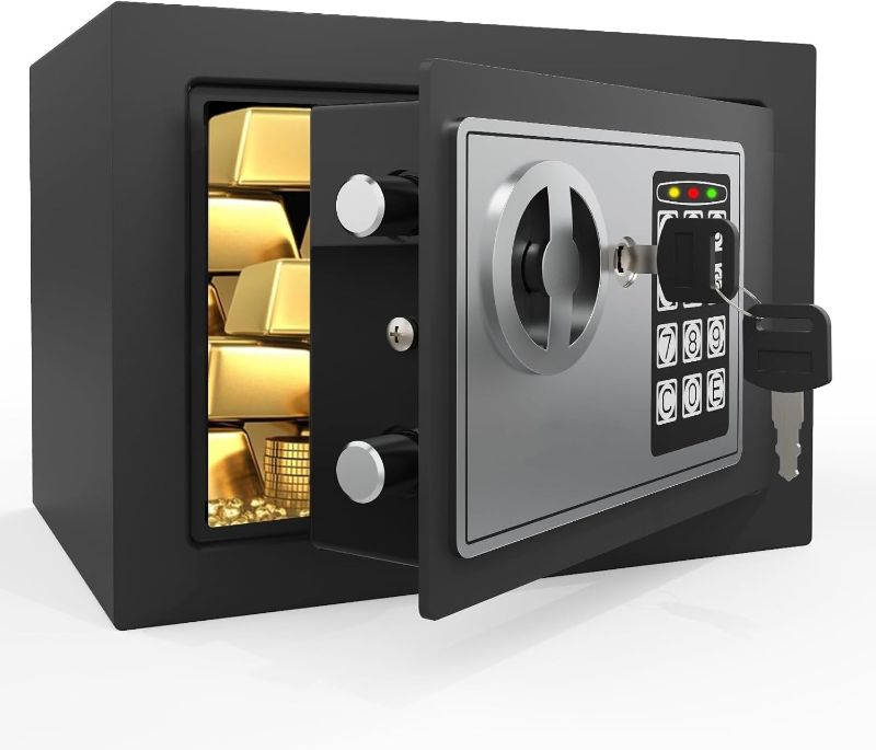 Photo 1 of PATRON Small Safe Box for Money with Code and Keys?Solid Mini Safe for Kids with Digital Electronic Security Keypad for Home Office Hotel,Personal Money Safes for Cash,0.236 Cuft (Black)