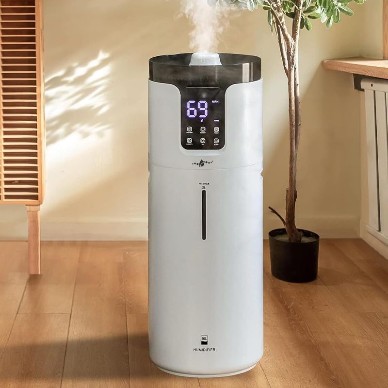 Photo 1 of Humidifiers for Home Large Room Wholehouse Humidifier 2000 sq. ft 4.2 Gal 16L, 360° Nozzles Cool Mist Ultrasonic, Top Fill Tower Humidifier for Office Greenhouse with Pipe, Night Light