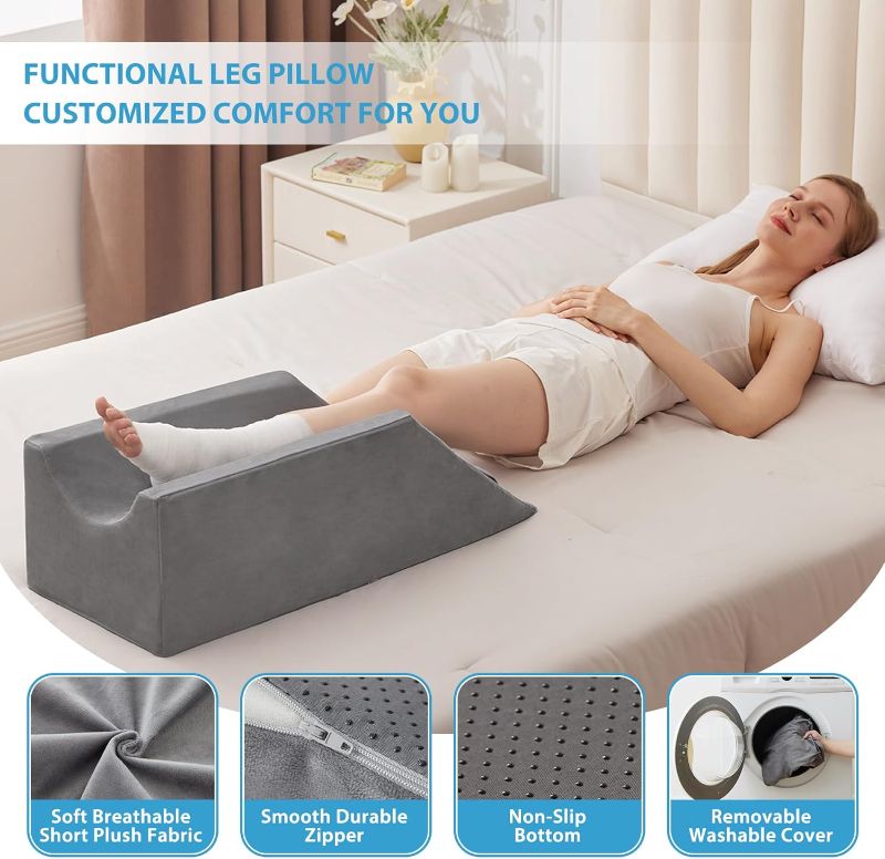 Photo 1 of Leg Elevation Pillows for After Surgery, Injury or Rest, Memory Foam Leg Elevating Pillow, Leg Pillow Elevation Blood Circulation, Knee Pillow Wedge Pillow for Knee Hip Ankle Pain Relief, Grey