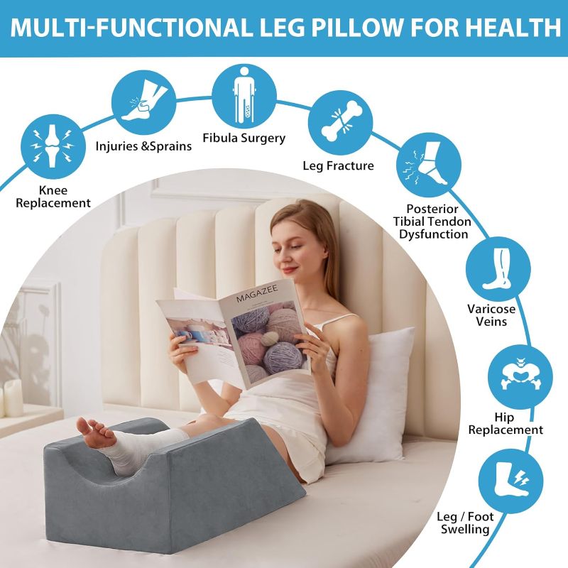 Photo 1 of Leg Elevation Pillows for After Surgery, Injury or Rest, Memory Foam Leg Elevating Pillow, Leg Pillow Elevation Blood Circulation, Knee Pillow Wedge Pillow for Knee Hip Ankle Pain Relief, Grey