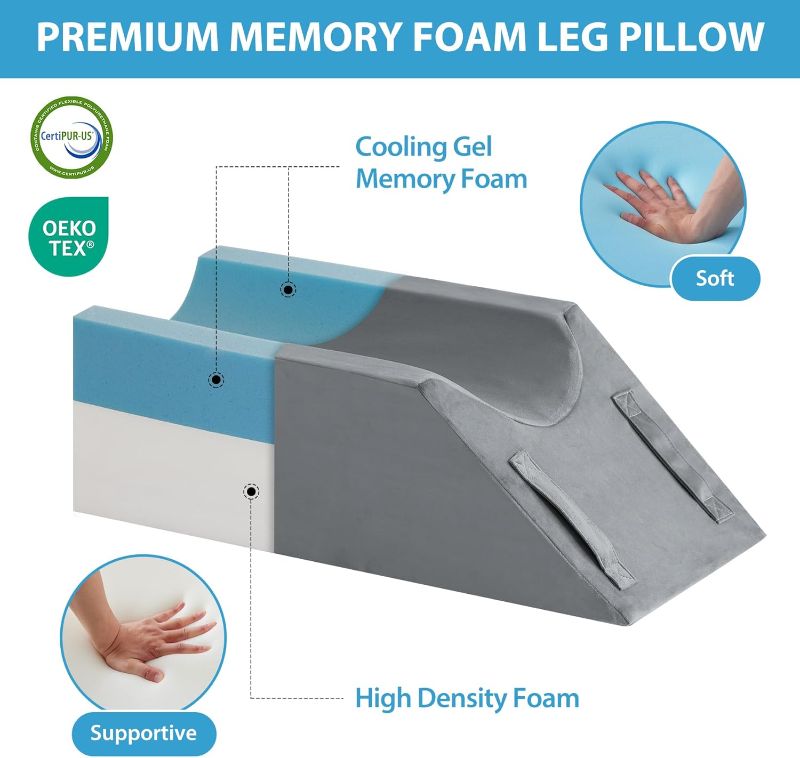Photo 1 of Leg Elevation Pillows for After Surgery, Injury or Rest, Memory Foam Leg Elevating Pillow, Leg Pillow Elevation Blood Circulation, Knee Pillow Wedge Pillow for Knee Hip Ankle Pain Relief, Grey