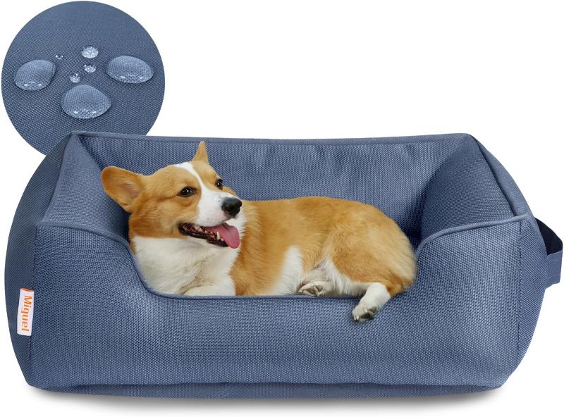 Photo 1 of Miguel Waterproof Outdoor Dog Bed for Medium Small Dogs, Oxford Pet Bed Tough with Sides Easy Clean, All Weather Rectangle Puppy Bed with Removable Cover Bolster Bed Scratch Resistant, 30 inches