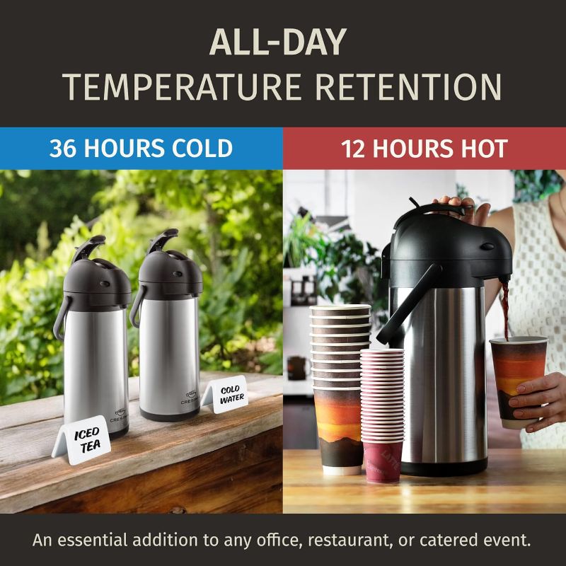 Photo 1 of Cresimo Coffee Carafe with Pump - 102oz / 3L Airpot 12 Hours Large Hot Water Carafe, Cocoa Dispenser for Parties - Tea Flask, Insulated Stainless Steel Air Pots for Hot Beverage Dispenser -Coffee Pump