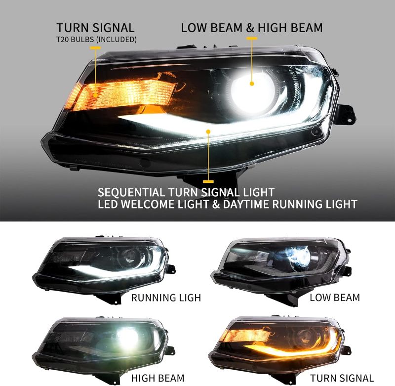 Photo 1 of VLAND LED Headlights & Smoked Taillights Compatible For [2016 2017 2018 Chevrolet Chevy Camaro] W/Welcome/Breathe Function Dynamic DRL & Sequential Turn, Dual Beam Lens, Driver side 