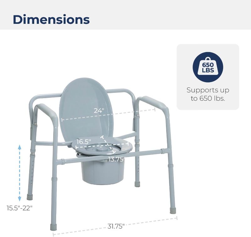 Photo 1 of HEALTHLINE Heavy Duty Commode Bariatric, Medical Bedside Folding Bariatric Commode Chair Toilet for Elderly Seniors Disabled, Wide, 650 lbs, Gray