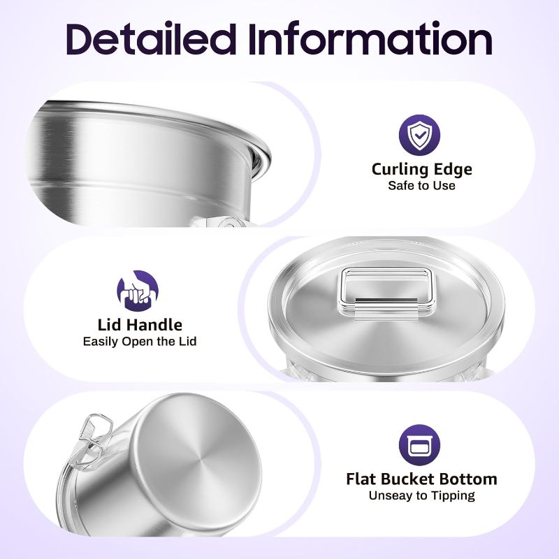 Photo 1 of 6L/1.31gal Stainless Steel Airtight Canister, 304 Stainless Steel Food Storage Canisters with Airtight Lid&Locking Clamp, Metal Kitchen Rice Milk Storage Bucket
