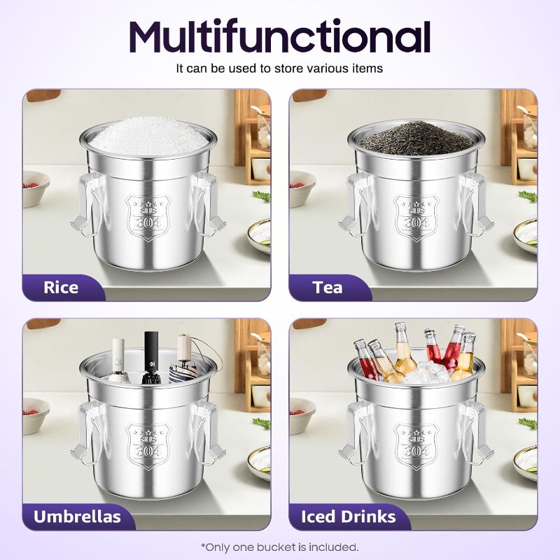 Photo 1 of 6L/1.31gal Stainless Steel Airtight Canister, 304 Stainless Steel Food Storage Canisters with Airtight Lid&Locking Clamp, Metal Kitchen Rice Milk Storage Bucket