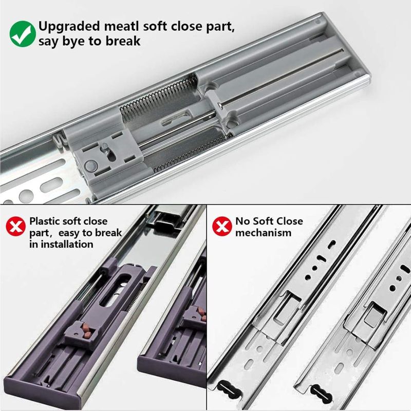 Photo 1 of LONTAN 2 Pairs 18 Inch Soft Close Drawer Slides 3 FOLD Full Extension Dresser Drawer Glides Side Mount Heavy Duty Cabinet Rails 100 LB Load Capacity