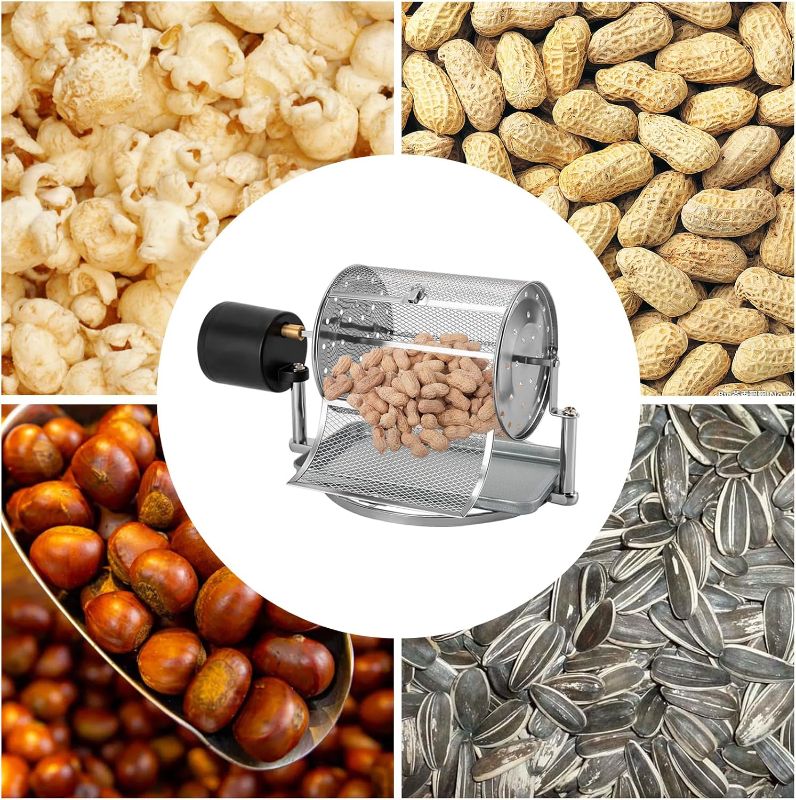 Photo 1 of 110V-240V Electric Coffee Roaster Machine, 14W 46-54 RPM Roller Type Coffee Bean Roaster, Stainless Steel Peanuts Pine Nuts Baking Machine for Homes, Cafes, Hotels