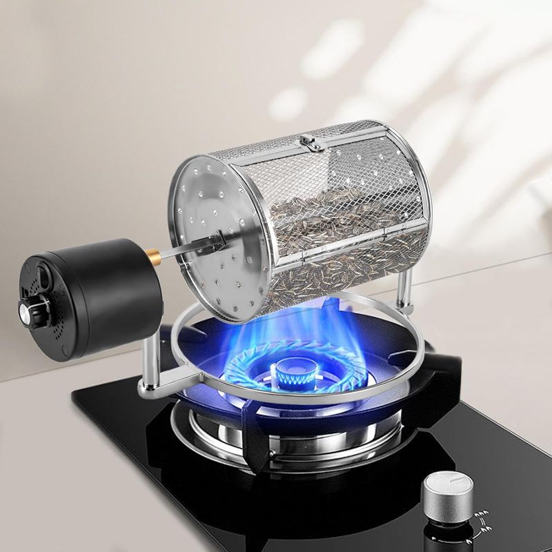 Photo 1 of 110V-240V Electric Coffee Roaster Machine, 14W 46-54 RPM Roller Type Coffee Bean Roaster, Stainless Steel Peanuts Pine Nuts Baking Machine for Homes, Cafes, Hotels