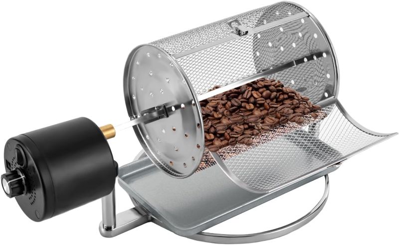 Photo 1 of 110V-240V Electric Coffee Roaster Machine, 14W 46-54 RPM Roller Type Coffee Bean Roaster, Stainless Steel Peanuts Pine Nuts Baking Machine for Homes, Cafes, Hotels
