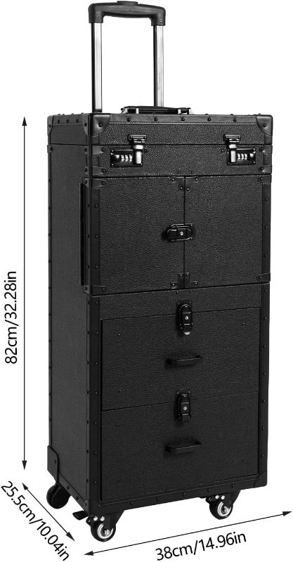 Photo 1 of Rolling Makeup Case Large Storage Cosmetic Trolley, Rolling Lockable Makeup Train Case, Stylist Beauty Salon Cosmetic Luggage Travel Organizer Tool Box with Hair Dryer Holder (Black)