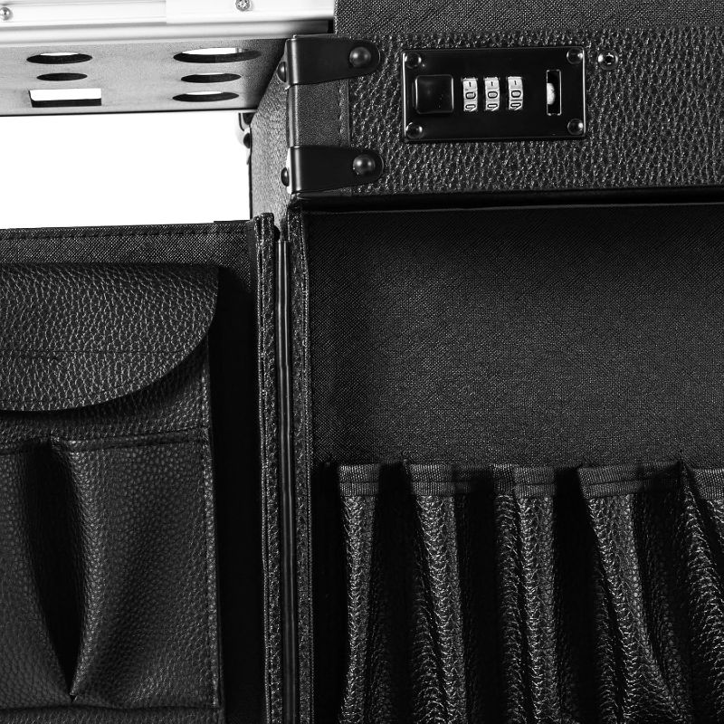 Photo 1 of Rolling Makeup Case Large Storage Cosmetic Trolley, Rolling Lockable Makeup Train Case, Stylist Beauty Salon Cosmetic Luggage Travel Organizer Tool Box with Hair Dryer Holder (Black)