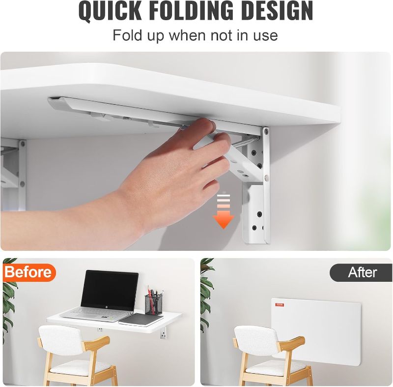 Photo 1 of VEVOR Wall Mounted Folding Table, Wall Mount Drop Leaf Tables, Wooden Floating Desk for Dining, Laundry Room, Office, 23.6" x 15.6" Fold Down Desk with Carbon Steel Bracket