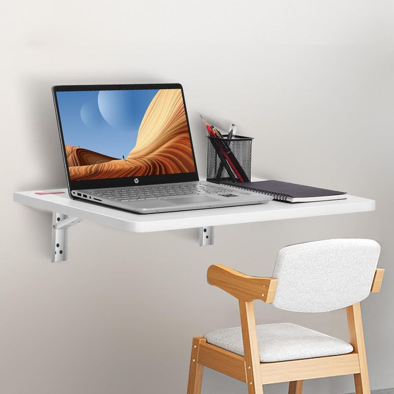 Photo 1 of VEVOR Wall Mounted Folding Table, Wall Mount Drop Leaf Tables, Wooden Floating Desk for Dining, Laundry Room, Office, 23.6" x 15.6" Fold Down Desk with Carbon Steel Bracket