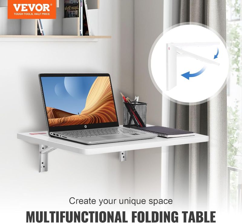 Photo 1 of VEVOR Wall Mounted Folding Table, Wall Mount Drop Leaf Tables, Wooden Floating Desk for Dining, Laundry Room, Office, 23.6" x 15.6" Fold Down Desk with Carbon Steel Bracket