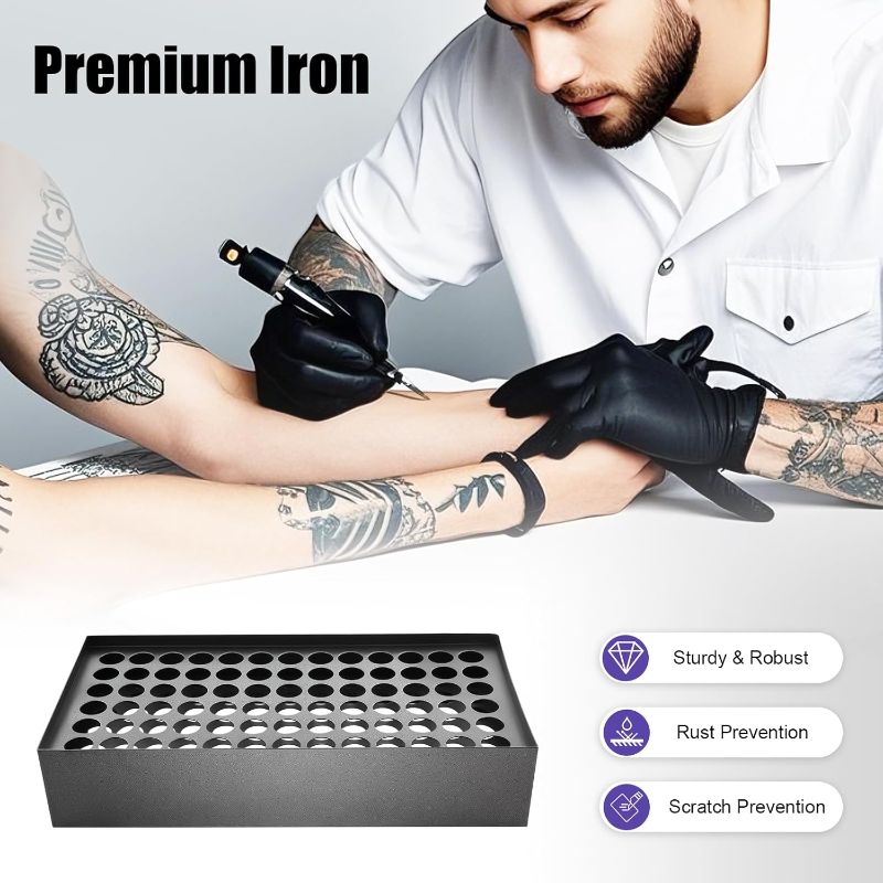 Photo 1 of 78 Holes Tattoo Ink Rack Wall Mounted Iron Pigment Ink Tattoo Bottles Holder Display Stand, Permanent Makeup Tattoo Ink Organizer Shelves for Tattoo Artists