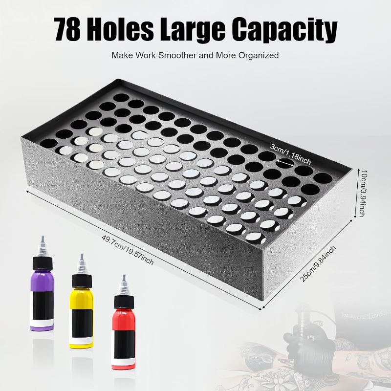 Photo 1 of 78 Holes Tattoo Ink Rack Wall Mounted Iron Pigment Ink Tattoo Bottles Holder Display Stand, Permanent Makeup Tattoo Ink Organizer Shelves for Tattoo Artists
