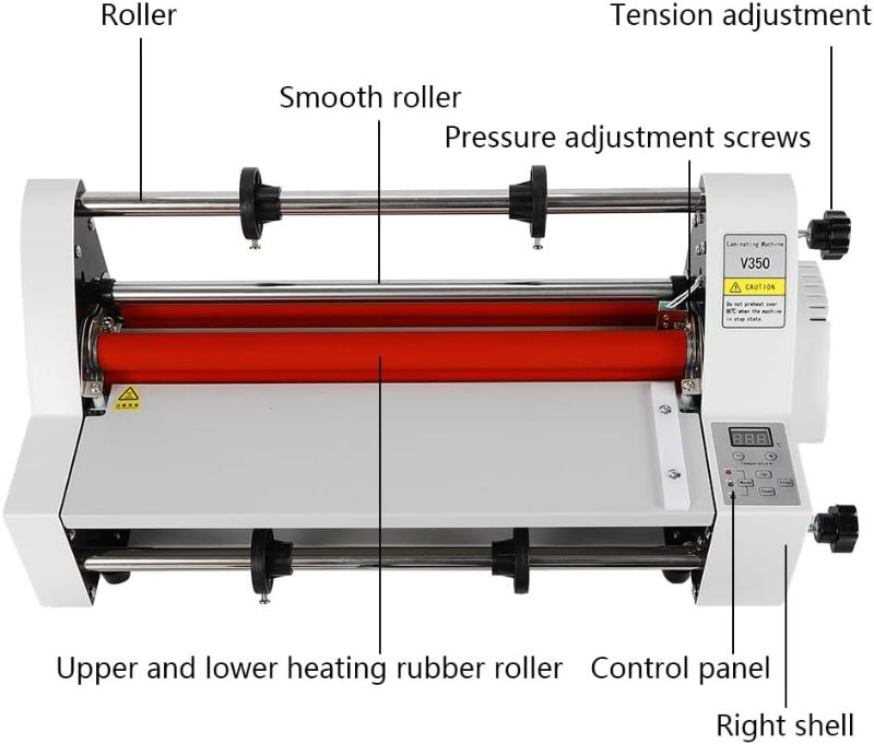 Photo 1 of V350 Hot Cold Roll Laminator, 13" Electronic Laminating Machine Single & Dual Sided 350mm Digital Display Temperature Control with 4 Rollers for Office(US Stock)