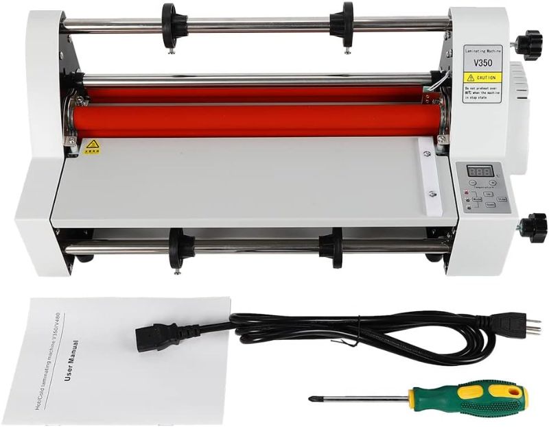 Photo 1 of V350 Hot Cold Roll Laminator, 13" Electronic Laminating Machine Single & Dual Sided 350mm Digital Display Temperature Control with 4 Rollers for Office(US Stock)