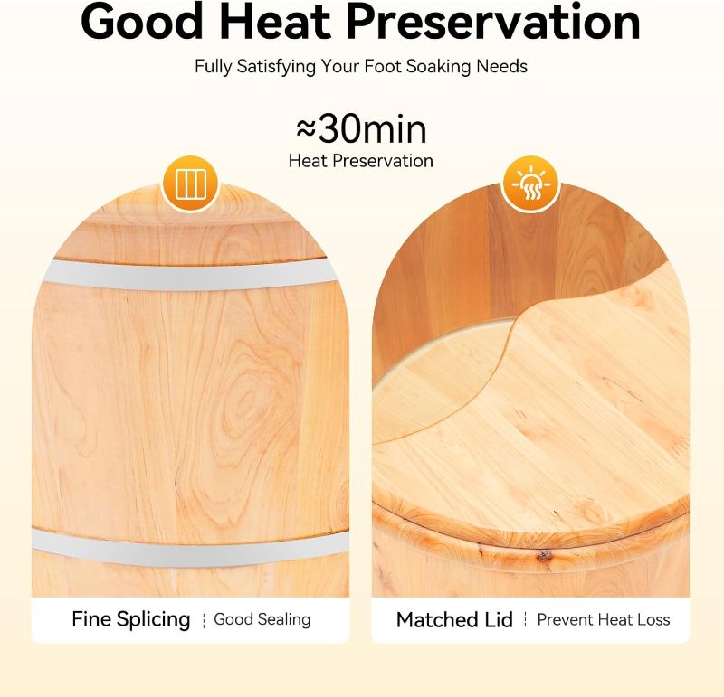 Photo 1 of 9.84In Tall Foot Basin Wooden Bucket with Lid and Massage Roller, Pedicure Barrel for Home Office, Foot Baths Wood Foot Tub Foot Bath Massage Plus Cover for Baths Relaxing, 15.75in*12.2in*9.84in