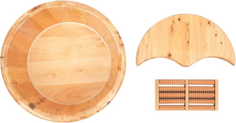 Photo 1 of 9.84In Tall Foot Basin Wooden Bucket with Lid and Massage Roller, Pedicure Barrel for Home Office, Foot Baths Wood Foot Tub Foot Bath Massage Plus Cover for Baths Relaxing, 15.75in*12.2in*9.84in