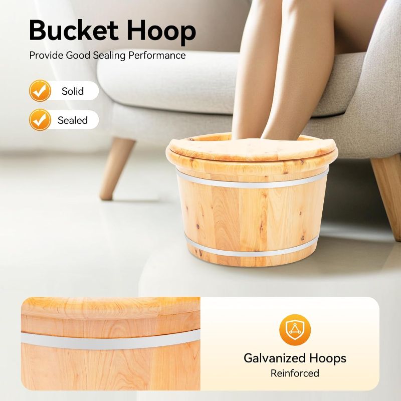Photo 1 of 9.84In Tall Foot Basin Wooden Bucket with Lid and Massage Roller, Pedicure Barrel for Home Office, Foot Baths Wood Foot Tub Foot Bath Massage Plus Cover for Baths Relaxing, 15.75in*12.2in*9.84in