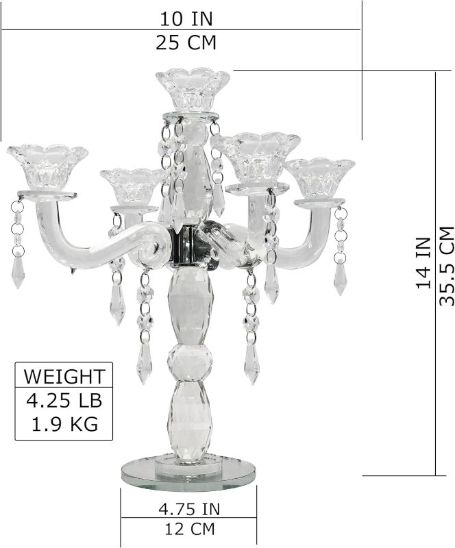 Photo 1 of Allgala Crystal Candle Holder 5-Arm Taper Candlestick Crystal Candelabra - Centerpiece for Home Wedding Event and Party Festival