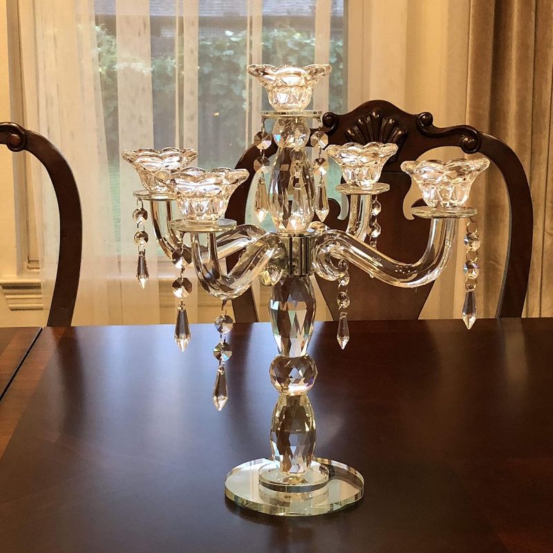 Photo 1 of Allgala Crystal Candle Holder 5-Arm Taper Candlestick Crystal Candelabra - Centerpiece for Home Wedding Event and Party Festival