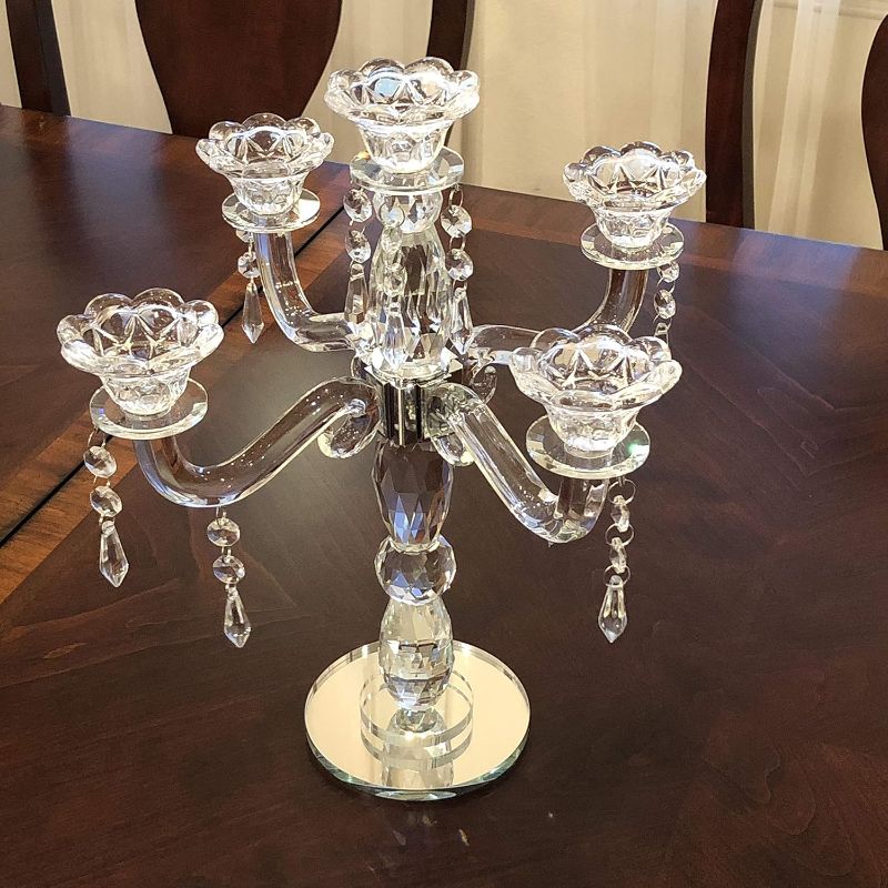 Photo 1 of Allgala Crystal Candle Holder 5-Arm Taper Candlestick Crystal Candelabra - Centerpiece for Home Wedding Event and Party Festival