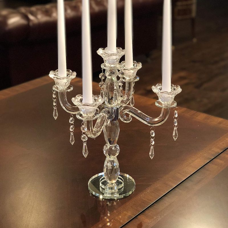 Photo 1 of Allgala Crystal Candle Holder 5-Arm Taper Candlestick Crystal Candelabra - Centerpiece for Home Wedding Event and Party Festival