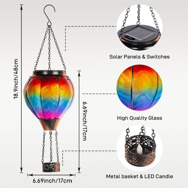 Photo 1 of Starsoul Hot Air Balloon Solar Lantern with Candle Holder Solar Hot Air Balloon Flickering Flame Hanging Garden Light Waterproof Glass Hot Air Balloon Solar Lamp Decorative for Lawn Porch Tree Yard