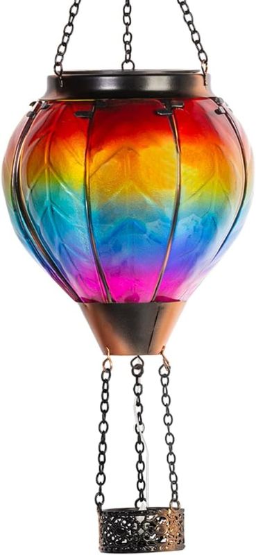 Photo 1 of Starsoul Hot Air Balloon Solar Lantern with Candle Holder Solar Hot Air Balloon Flickering Flame Hanging Garden Light Waterproof Glass Hot Air Balloon Solar Lamp Decorative for Lawn Porch Tree Yard