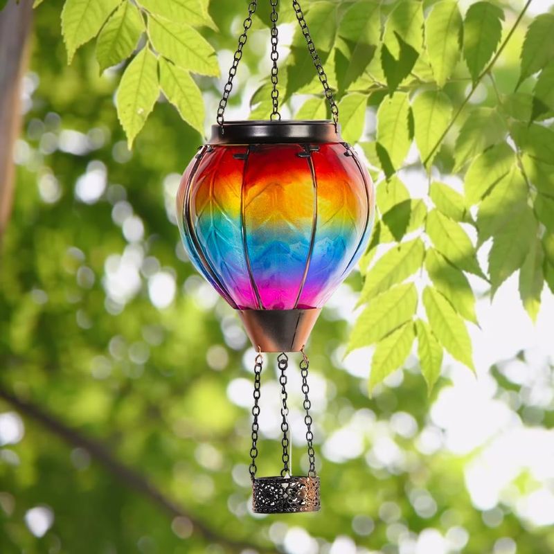 Photo 1 of Starsoul Hot Air Balloon Solar Lantern with Candle Holder Solar Hot Air Balloon Flickering Flame Hanging Garden Light Waterproof Glass Hot Air Balloon Solar Lamp Decorative for Lawn Porch Tree Yard